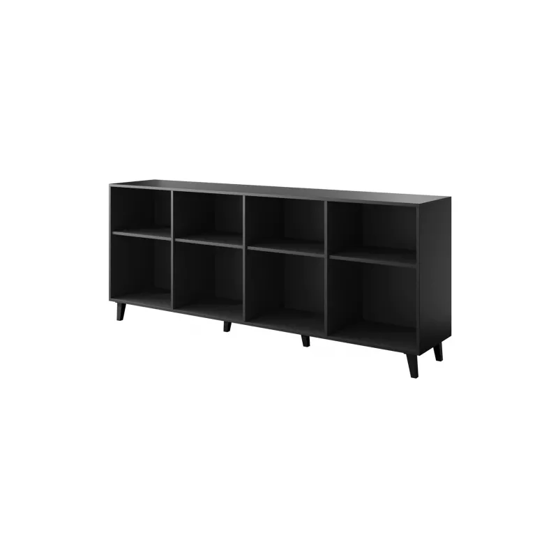 Komoda cama meble FARO KOM200 CZ — 2000×420×820 mm, matinė juoda, ąžuoliniai fasadai