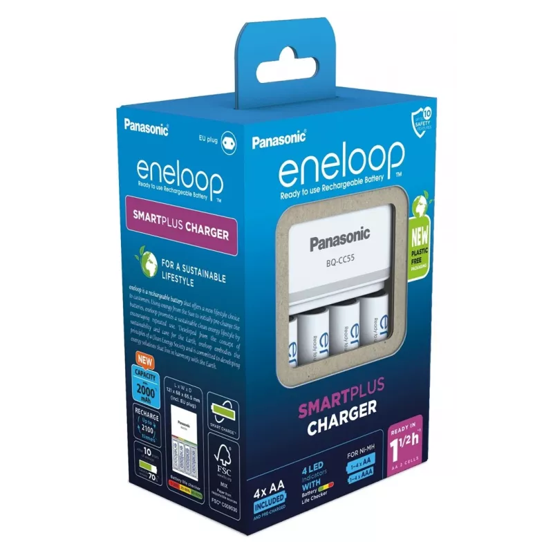 Įkroviklis PANASONIC Eneloop Smartplus BQ-CC55 + 4x AA 2000 mAh (K-KJ55MCD40E)