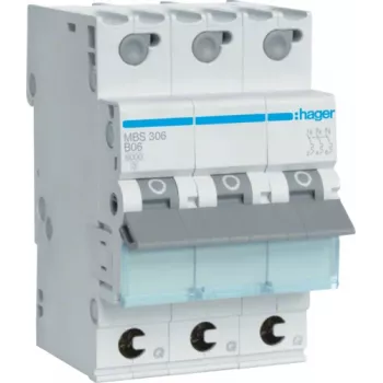 Automatinis jungiklis Hager MBS306, 6 A, B charakteristika, 3 moduliai