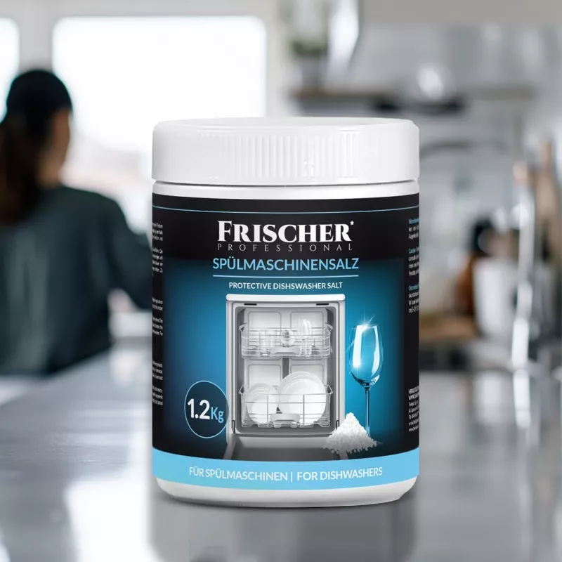 Indaplovės druska FRISCHER FR00101_1200, 1,2 kg, vandens minkštinimo druska plastikiniame inde