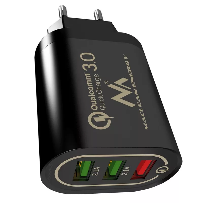 USB sieninis įkroviklis MACLEAN MCE479B — 3x USB prievadai, 18 W, kompaktiškas
