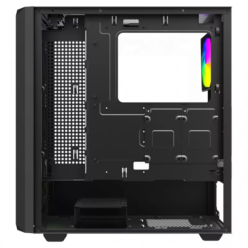 PC korpusas SAVIO Noctis Glass RGB — Juodas, ATX/Micro-ATX, 210×410×450 mm, 3×120 mm priekiniai ventiliatoriai
