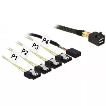 SAS kabelis DeLOCK 85732, 1 m, Mini SAS HD (SFF-8643) → 4× SATA 6 Gb/s
