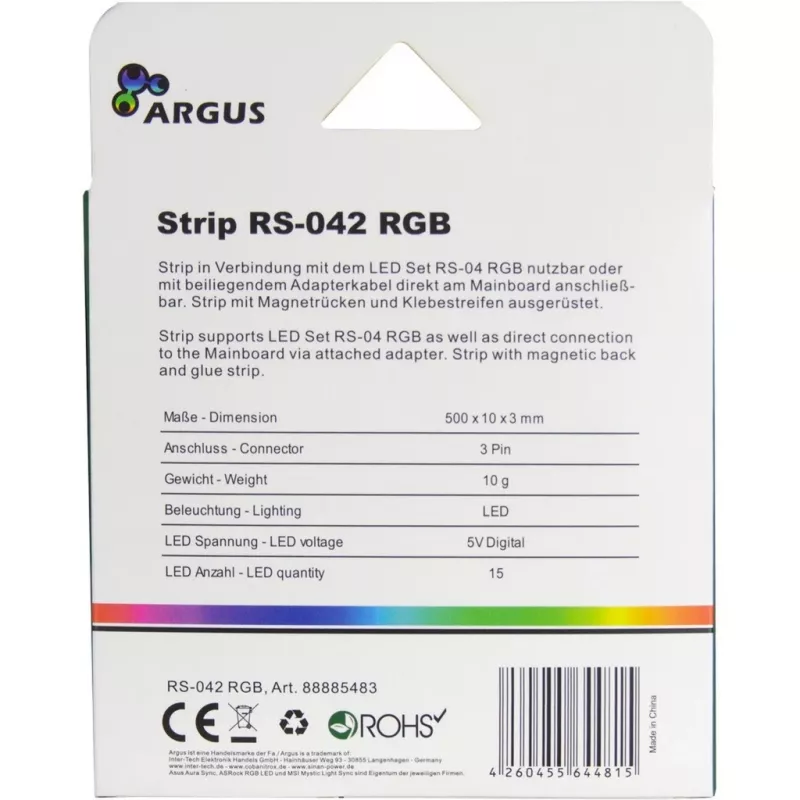 INTER-TECH RS-042 RGB RGB LED juosta 1000 mm, 10 mm, juoda