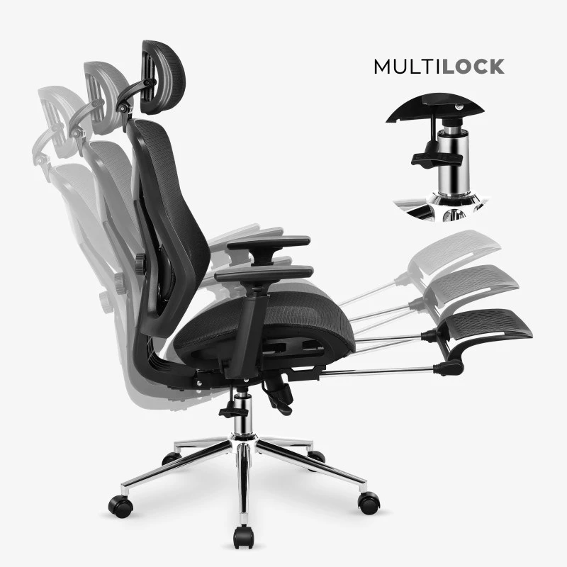 Sukamoji kėdė mark adler MA-EXPERT 5.7 – ergonominė biuro kėdė su tinkliniu atlošu, reguliuojamu aukščiu, galvos atrama, porankiais, pakojėliu, juoda