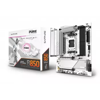 Pagrindinė plokštė Sapphire PURE B850M WIFI Micro ATX — AMD B850, Socket AM5, DDR5 iki 8000 MHz, 4 DIMM, Wi‑Fi 6, 2.5Gb LAN, 2× M.2, PCIe 5.0 x16