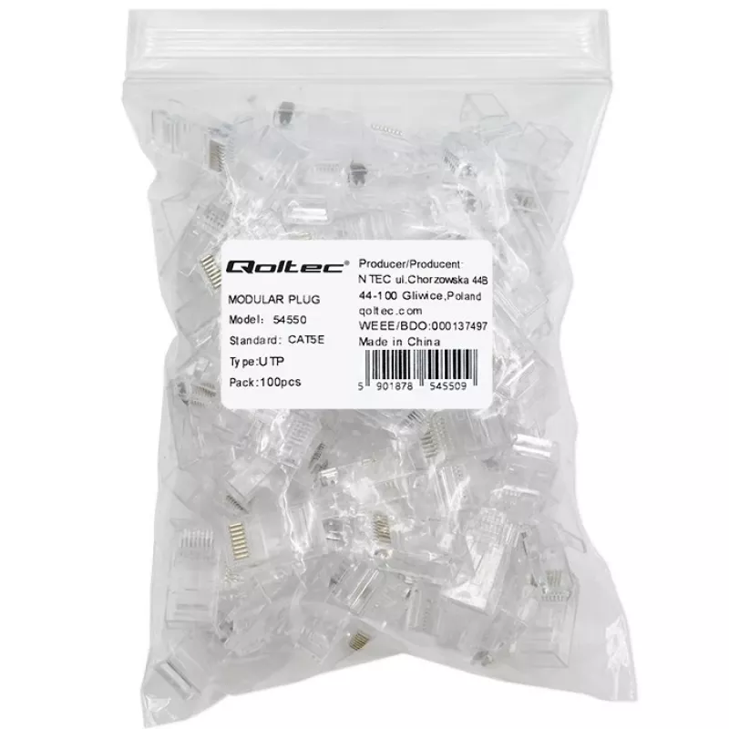 RJ45 modulinė jungtis QOLTEC 54550 CAT5e UTP, 100 vnt. pakuotė