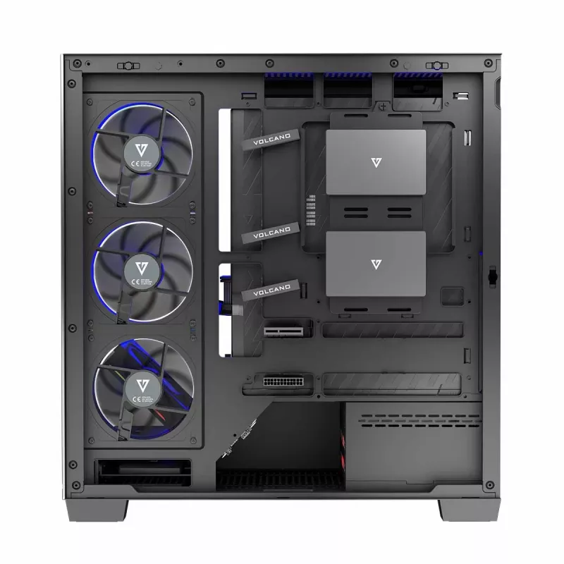 PC korpusas MODECOM Volcano Stellar 5F ATX Midi bokštas, grūdintas stiklas, 5 iš anksto sumontuoti ventiliatoriai, USB‑C, palaiko microATX/ATX, maks. GPU 420 mm, CPU aušintuvo aukštis 175 mm