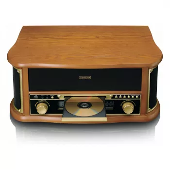 Pavarų diržu varomas patefonas Lenco TCD-2551WD Wood su Bluetooth, CD, kasetėmis, AM/FM, USB kodavimu, 33/45/77 aps./min.
