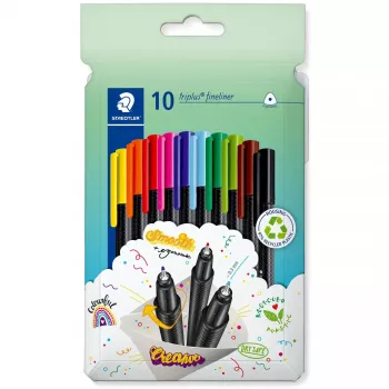 Finelinerio rašikliai Staedtler 334 C10, itin smulkus 0,3 mm antgalis, 10 spalvų