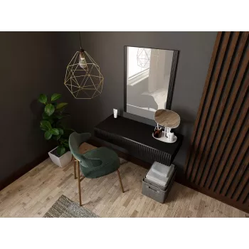 Tualetinis staliukas su veidrodžiu cama meble PAFOS 80×41,6×100 cm, MDF rėmas, 1 stalčius, matinė juoda
