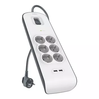 Maitinimo juosta Belkin BSV604VF2M-V2 — 6 kištukinių lizdų, 2× USB-A, 2 m laidas