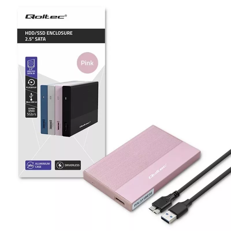 Korpusas 2,5 colio SSD/HDD diskui, SATA, USB 3.0, iki 2TB, QOLTEC