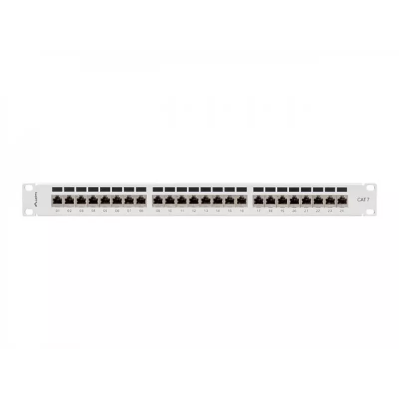 Patch panel 1U LANBERG PPS7-1024-S — 24 prievadai, Cat7, F/UTP, metalinis, 1U (445×102×44,5 mm)
