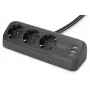 Maitinimo juosta DIGITUS 3 kištukiniai lizdai su 2×USB-A ir 1×USB-C, 1,5 m laidas, juoda