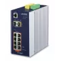 PLANET IGS-10020PT valdomas PoE komutatorius – 8x Gigabit PoE + 2x SFP, 130 W, montuojamas ant bėgelio