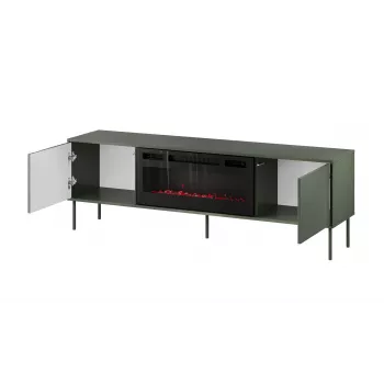 TV spintelė su židiniu Cama Meble TRESSE 180x40x54,5 cm – matinė žalia viršus, medžio drožlių plokštė