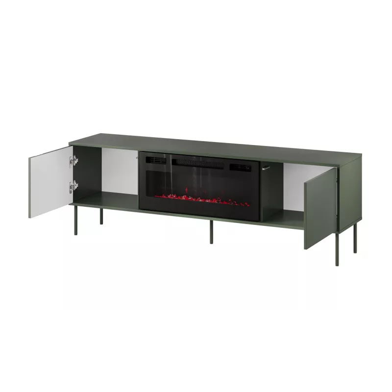 TV spintelė su židiniu Cama Meble TRESSE 180x40x54,5 cm – matinė žalia viršus, medžio drožlių plokštė