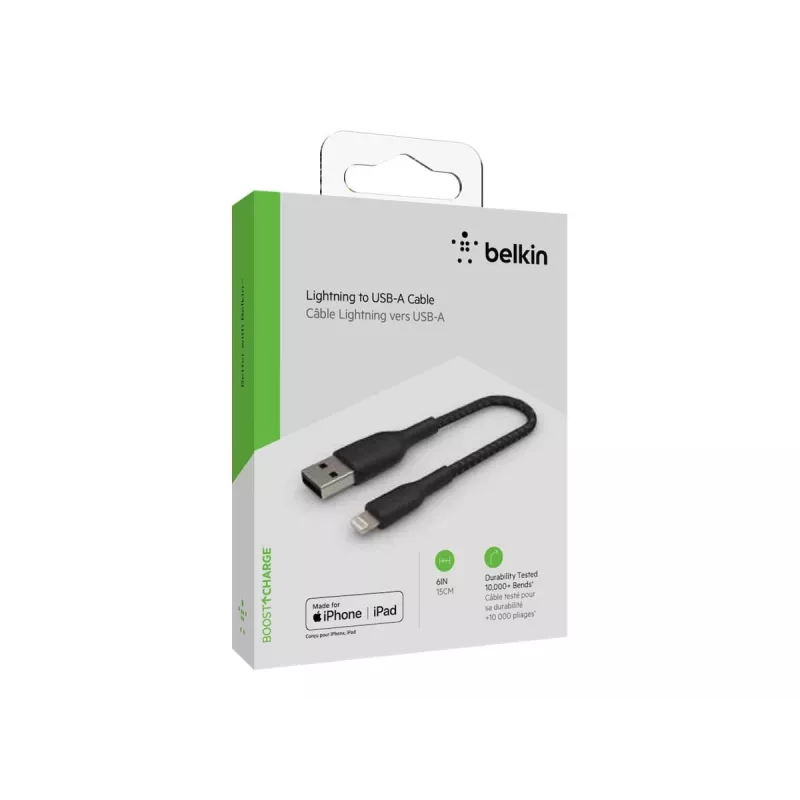 Pintas USB-A į Lightning kabelis 15 cm juodas