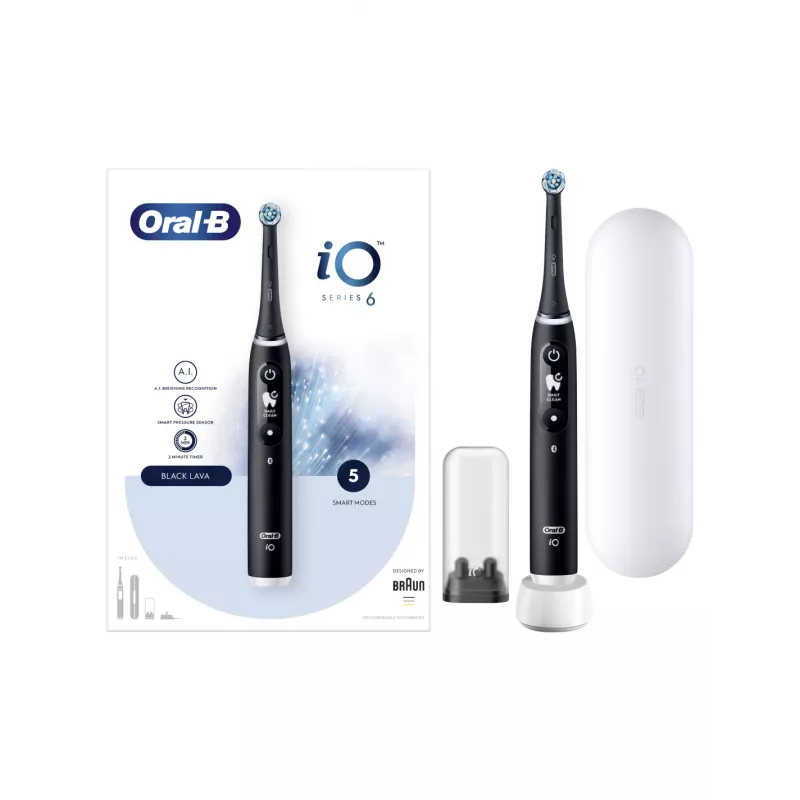 Oral-B IO6 elektrinis dantų šepetėlis su kelioniniu dėklu Black Onyx