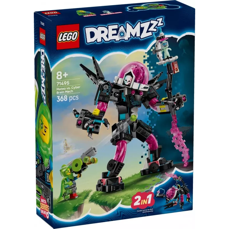 Konstruktorius LEGO 71495 Mateo prieš Cyberbrain Mech – žaidimų rinkinys su minifigūrėlėmis ir pastatomu mech