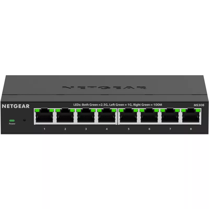 NETGEAR MS308 nevaldomas 2.5G Ethernet jungiklis, 8 prievadai, juodas