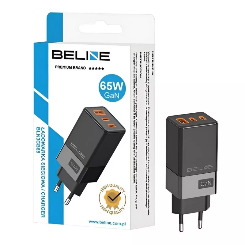 Beline BELI02750 65W GaN įkroviklis su 2×USB-C ir 1×USB-A