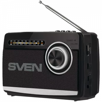 Nešiojamas garsiakalbis SVEN SRP-155, juodas (3W, Bluetooth, FM/AM/SW, USB, microSD, žibintuvėlis, baterija)