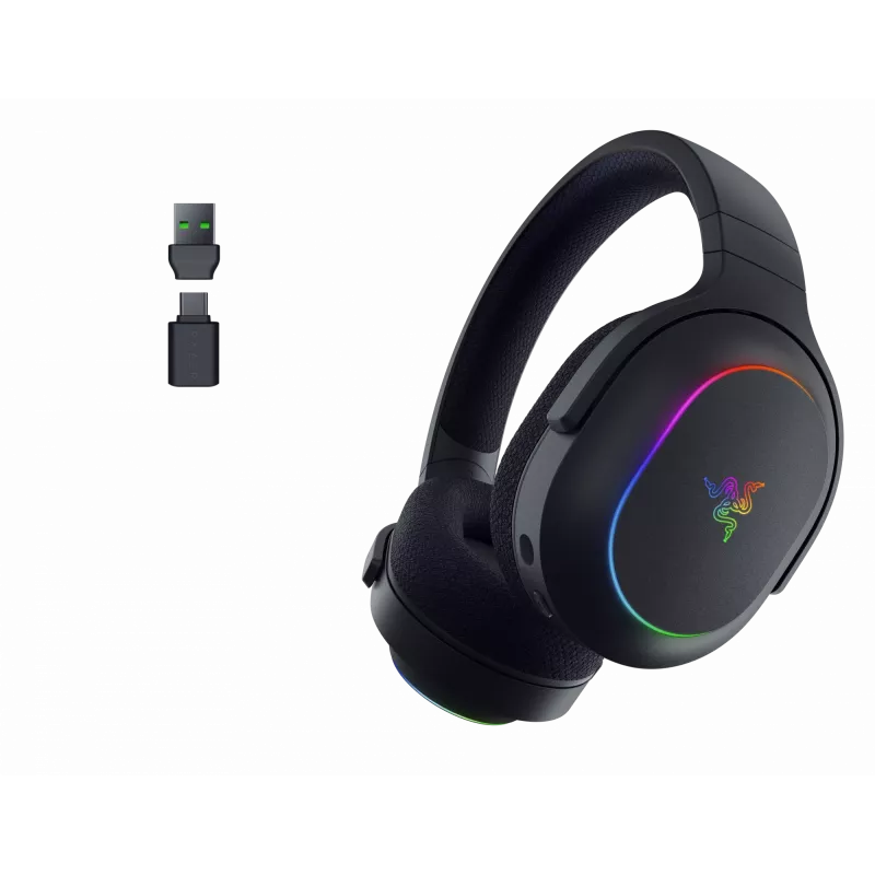 Razer Barracuda X Chroma belaidės ausinės ant ausų juodos