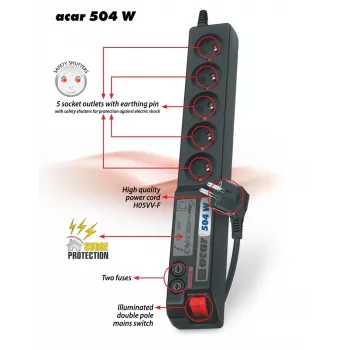 Acar 504WF apsauginis ilgintuvas nuo viršįtampių ir EMI/RFI trikdžių, 3 m