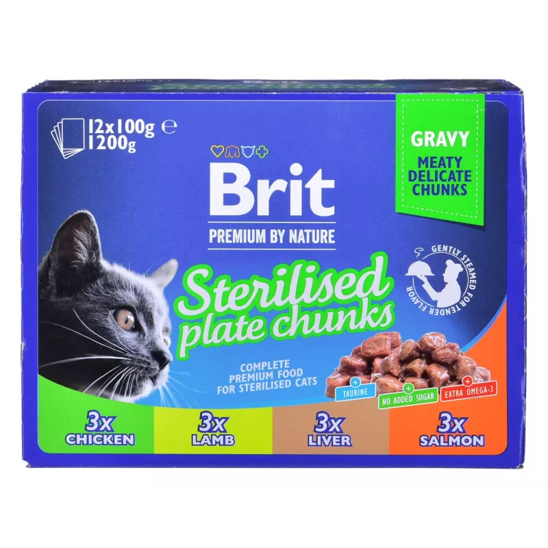 BRIT Premium Cat Sterilised Plate šlapias kačių ėdalas 12x100g