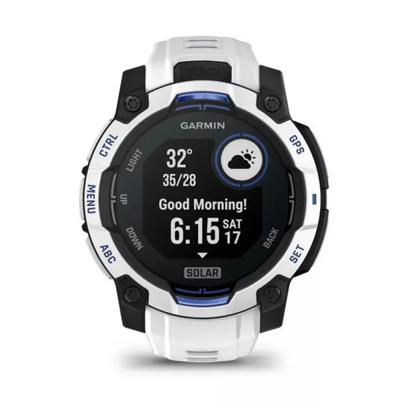 Išmanusis laikrodis GARMIN Instinct 2 45 mm, MIP 0,9 colio (176×176), GPS, Solar, Silikoninis dirželis Mėlyna/Balta