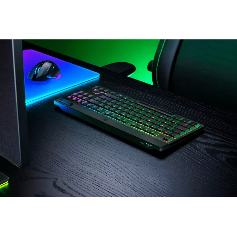 Razer BlackWidow V4 Low-Profile Tenkeyless HyperSpeed klaviatūra, žaidimų, USB / RF belaidė / Bluetooth, QWERTY US International, juoda