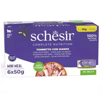 SCHESIR in jelly Tunas su jautiena - šlapias kačių maistas - 6 x 50 g