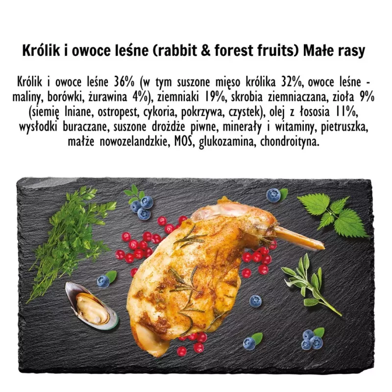 Sausas šunų ėdalas PAKA ZWIERZAKA Triušis su miško vaisiais suaugusiems vidutinėms veislėms 9 kg, 29% baltymų, 16% riebalų