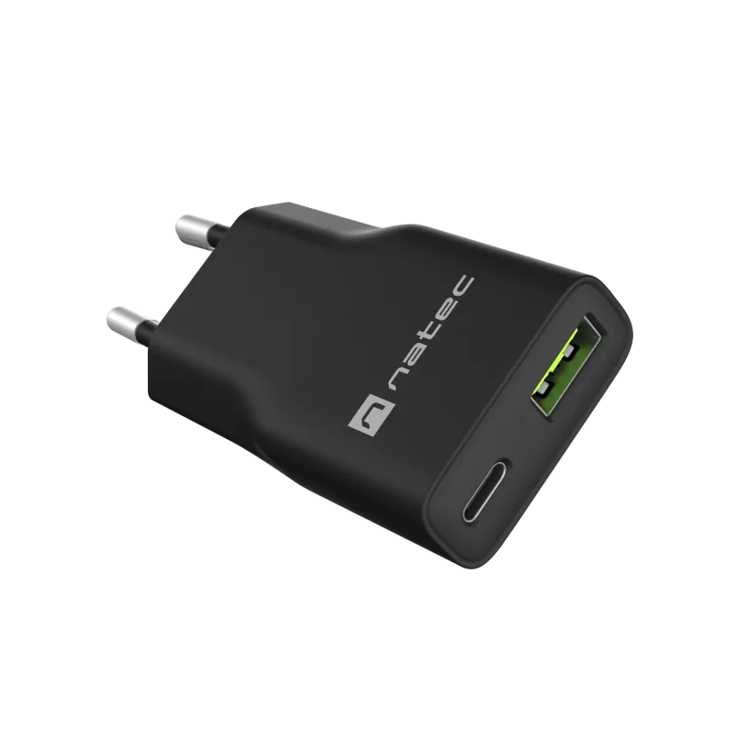 Maitinimo adapteris NATEC Ribera NUC-2377 — 1×USB-A, 1×USB-C, 3 A išėjimas