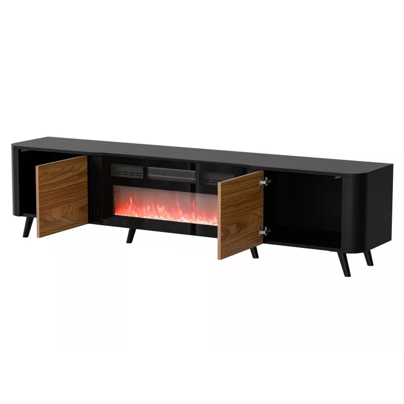 TV spintelė Cama Meble Volare 200 x 39 x 49 cm juoda/riešutas su židiniu