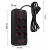 Maitinimo blokas MACLEAN MCE389 B — 6 lizdai, 4×USB-A + 1×USB-C, 110–240V, 2,1A, 2500W, 1,5 m laidas, juodas