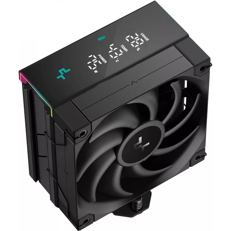 Oro aušintuvas DeepCool AK400 Digital PRO — 120 mm ventiliatorius, PWM, 1850 RPM, FDB, suderinamas su LGA 1700/1200/115x/AM4/AM5, juodas