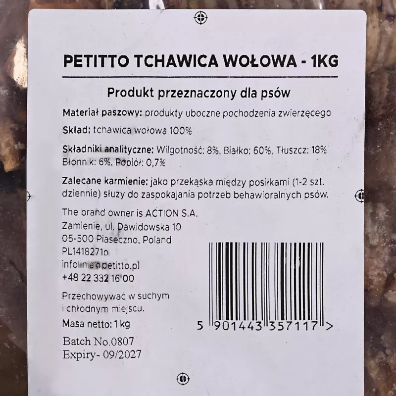 Šunų skanėstai PETITTO Jaučio trachėja 1 kg - PETITTO jaučio trachėja kramtukas