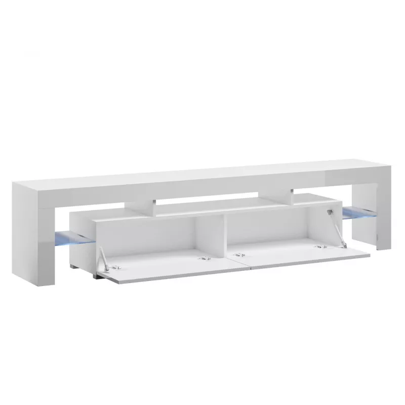TV stovas Cama Meble TORO 200 2000×350×410 mm, pilkas stalviršis iš medžio drožlių plokštės, pilkai/baltas blizgesys