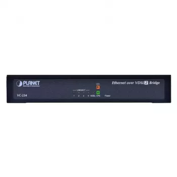 Tiltinis tinklo įrenginys PLANET VC-234 valdomas 4 prievadų Fast Ethernet (10/100) stelažinis 1U, DC-in, 0,8 Gbit/s perjungimo talpa
