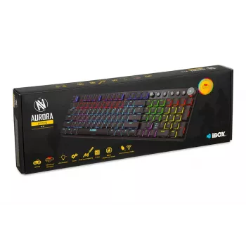 Klaviatūra IBOX AURORA K-6 – Pilno dydžio QWERTY, RF belaidė + Bluetooth, RGB apšvietimas, Mechaniniai žemo profilio klavišai, Juoda