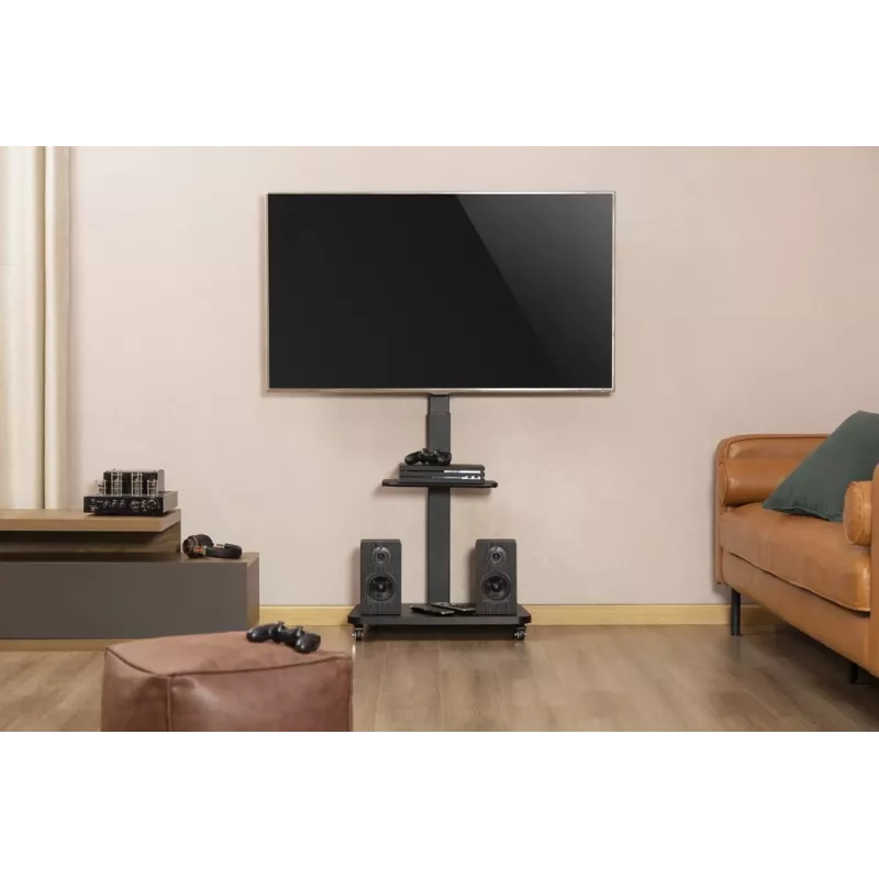 Gembird TVS-75S-02 TV grindinis stovas su ratukais, 37 - 75, juodas