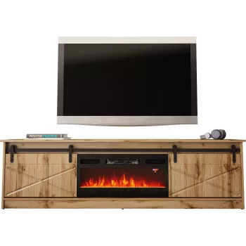 TV spintelė Cama Meble GRANERO su židinio moduliu, Wotan ąžuolas, 2000×350×567 mm, 2 durelės, 2 lentynos