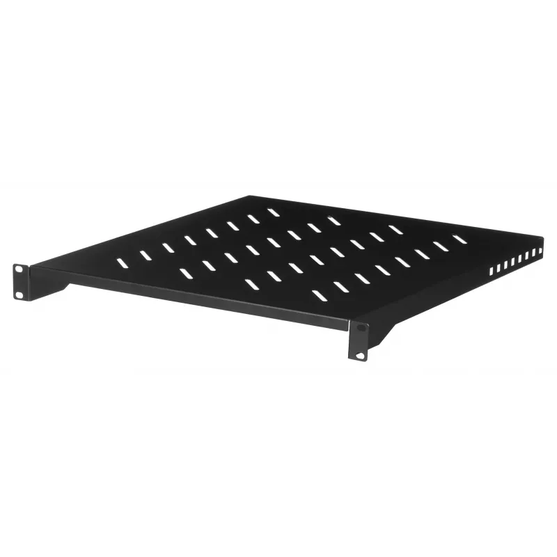 Lentyna stelažinė LANBERG AK-1005-B — 1U 19 colių fiksuota lentyna, 500 mm gylio, 482,6×45 mm, juoda, talpa 25 kg