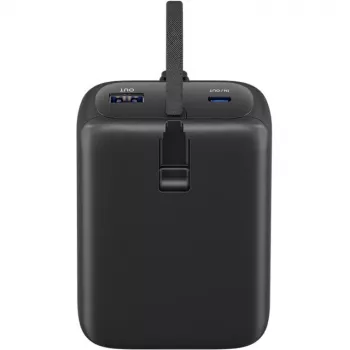 Powerbank 20.000 mAh su integruotu USB-C laidu 13 cm, 30 W (juoda, 20 Ah, 1x USB-A, 2x USB-C, PD, QC)