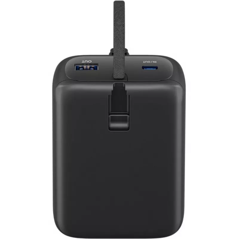 Powerbank 20.000 mAh su integruotu USB-C laidu 13 cm, 30 W (juoda, 20 Ah, 1x USB-A, 2x USB-C, PD, QC)