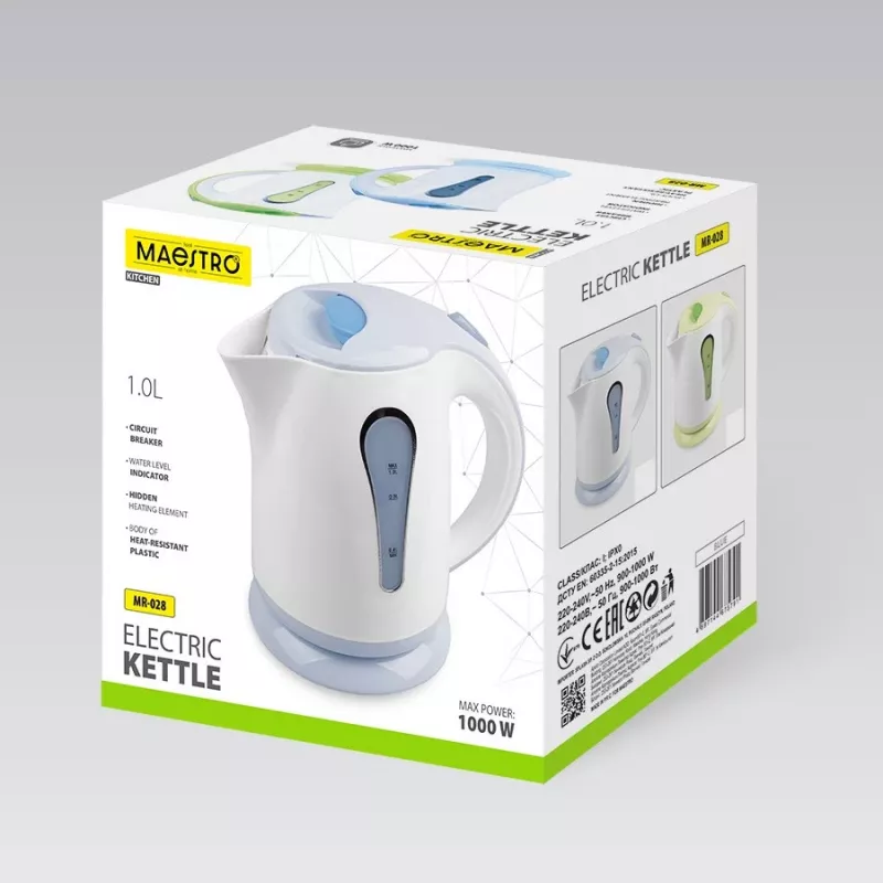 Elektrinis virdulys Maestro MR-028-BLUE, 1 L talpa, 1000 W galia, mėlynas