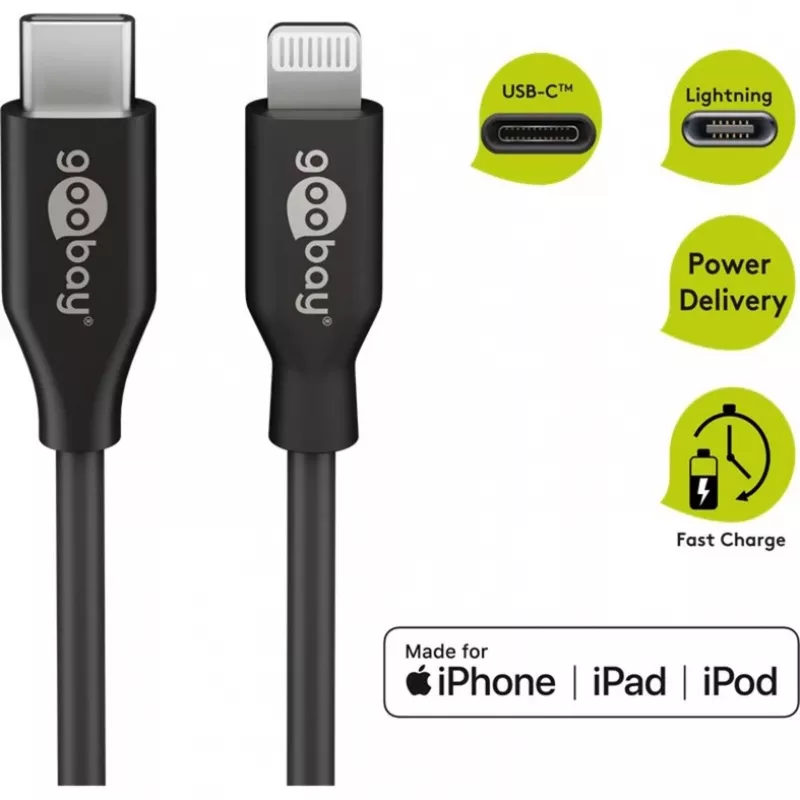 Krovimo ir sinchronizavimo laidas Goobay Lightning į USB-C 0,5 m